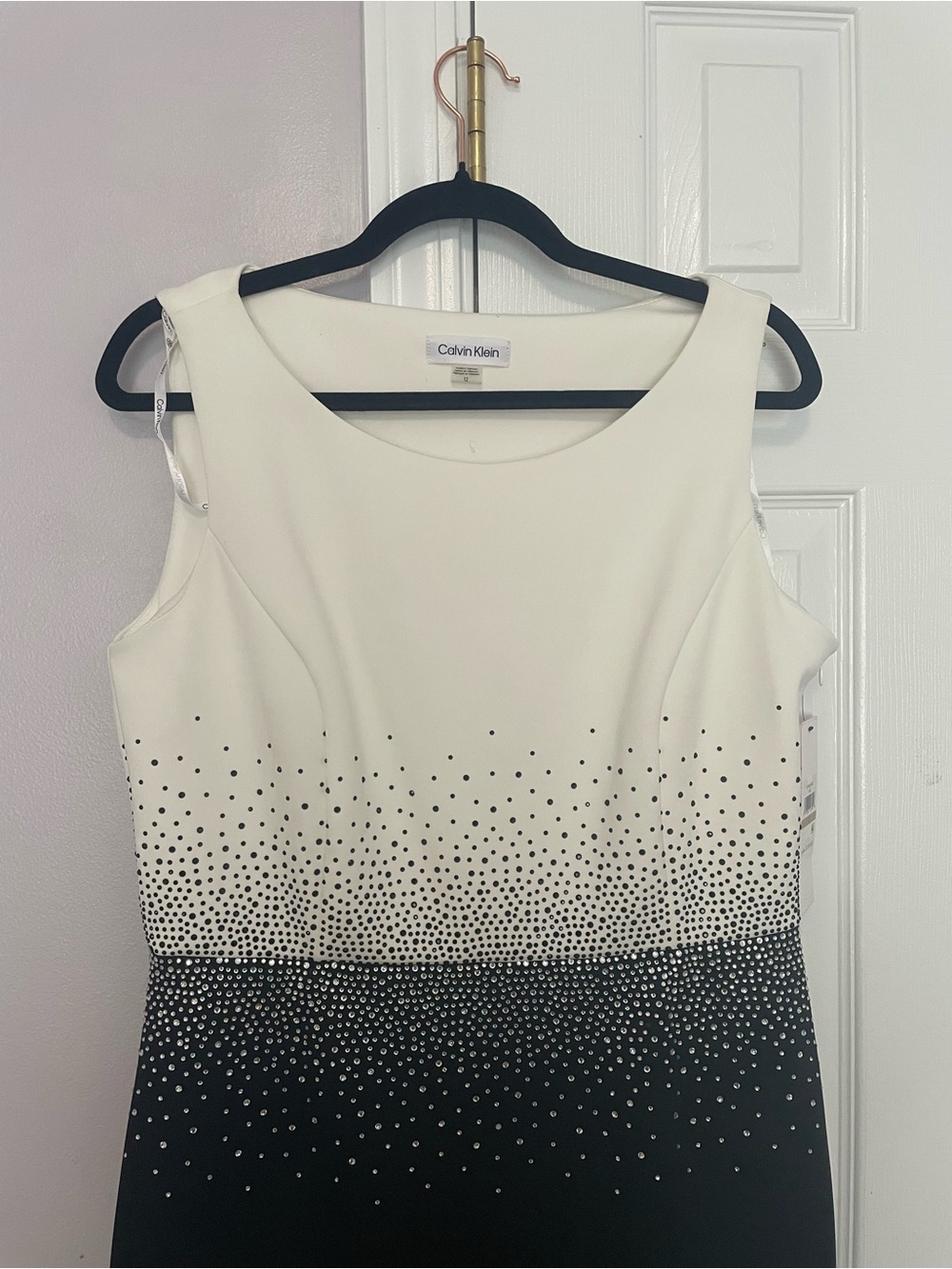 Calvin Klein Black and White Midi Dress with Graduated Rhinestones - Picture 2 of 3